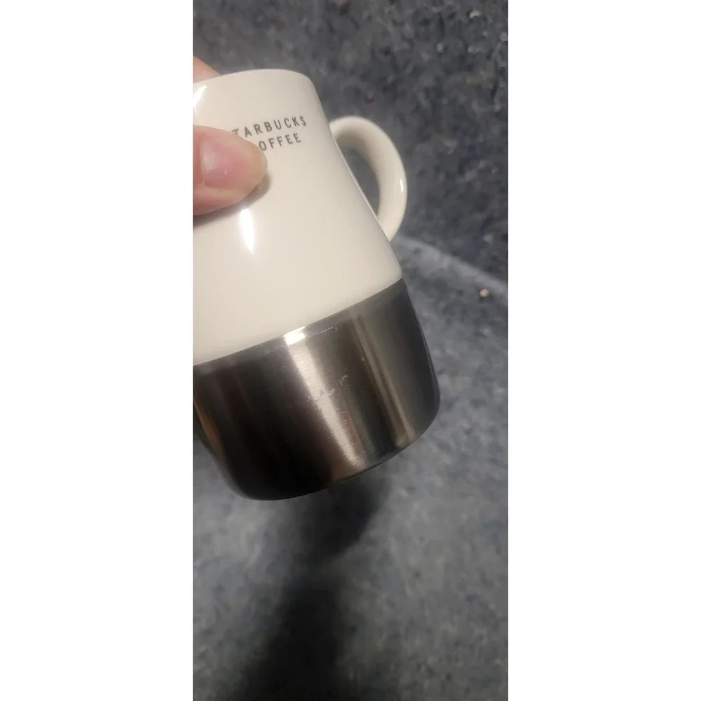 Starbucks 2004 Two-Tone‎ White Silver and Rubber Bottom Coffee Tea Mug